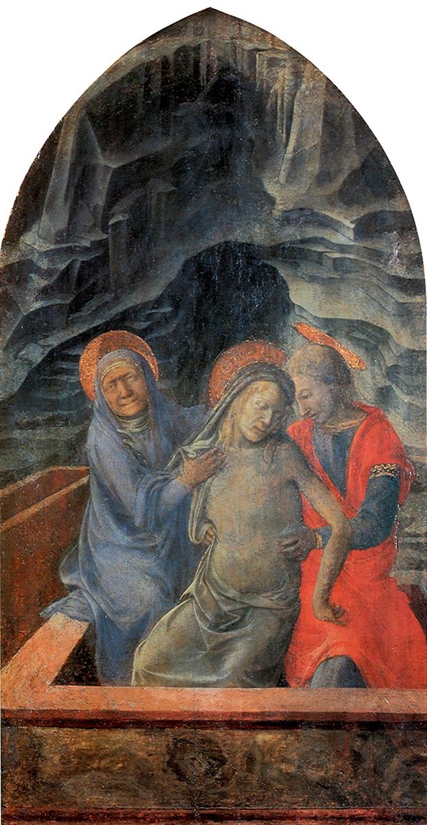 菲利波·里皮（Filippo Lippi ，1406-1469，意大利画家）作品-玛丽和福音传教士圣约翰支持死去的基督