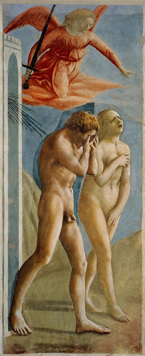 马萨乔（Masaccio，意大利，1401-1428）作品-亚当和夏娃被逐出天堂