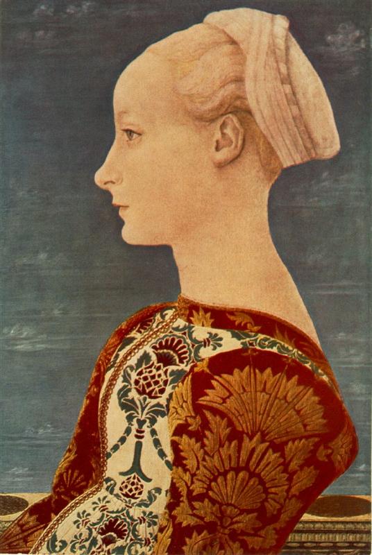 多梅尼科·维内齐亚诺（Domenico Veneziano，1410-1461，意大利画家）作品-一个年轻女子的肖像