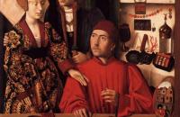 彼得鲁斯·克里斯特斯（Petrus Christus，荷兰画家，1410-1475）作品--St. Eligius 作为金匠向订婚的夫妇展示戒指