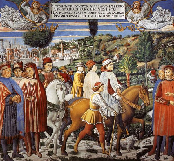 贝诺佐·戈佐利（Benozzo Gozzoli，1421-1497，意大利）作品-圣奥古斯丁出发前往米兰