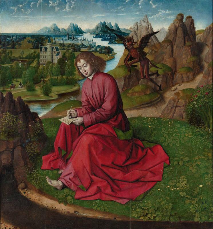 德克·布茨（Dirk Bouts，1415-1475，荷兰画家）作品-《帕特莫斯岛的圣约翰福音传教士》