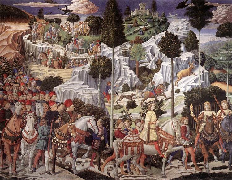 贝诺佐·戈佐利（Benozzo Gozzoli，1421-1497，意大利）作品-法师巴尔萨泽的游行（详细）