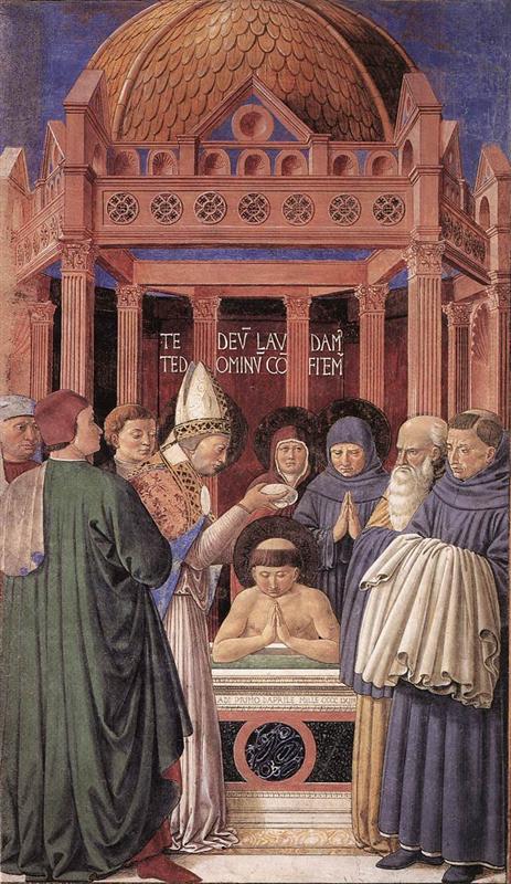 贝诺佐·戈佐利（Benozzo Gozzoli，1421-1497，意大利）作品-圣奥古斯丁的洗礼