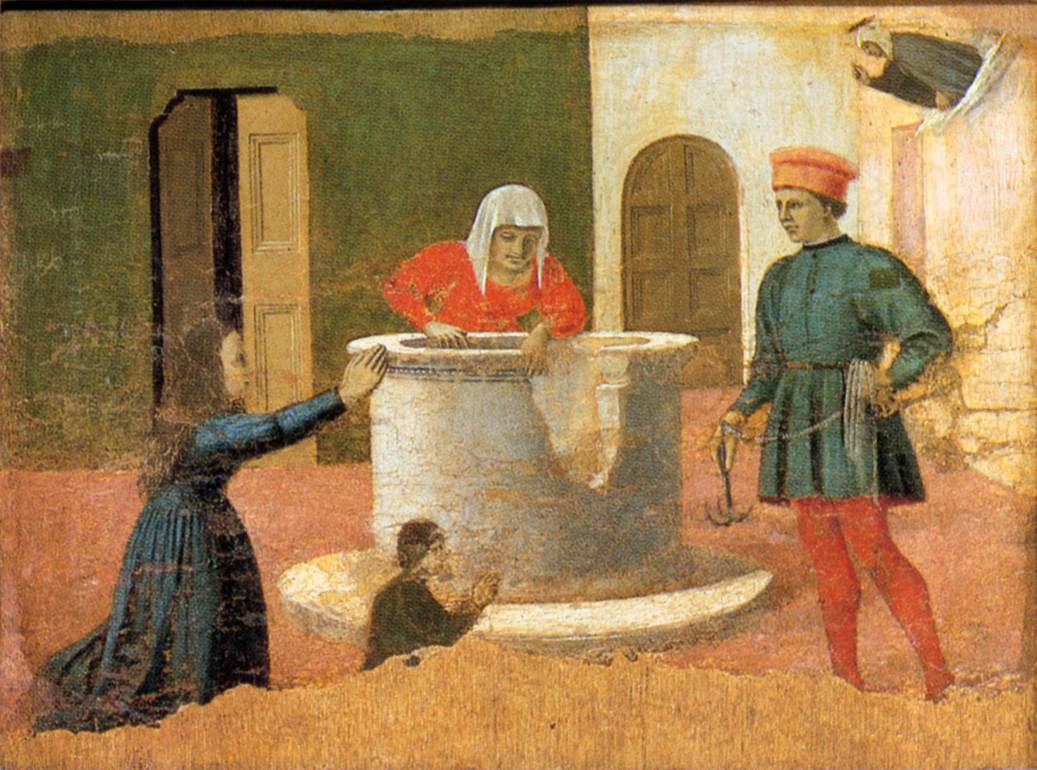 皮耶罗·德拉·弗朗西斯卡（Piero della Francesca，1412-1492，意大利画家）作品-《圣伊丽莎白救了一个男孩》