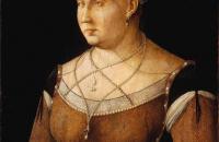 真蒂莱·贝利尼（Gentile Bellini，1429-1507，意大利）作品-塞浦路斯女王凯瑟琳·科尔纳罗的肖像