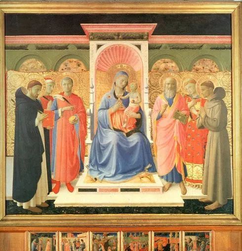 安杰利科《圣母、圣婴和六位圣徒》 安杰利科油画-意大利