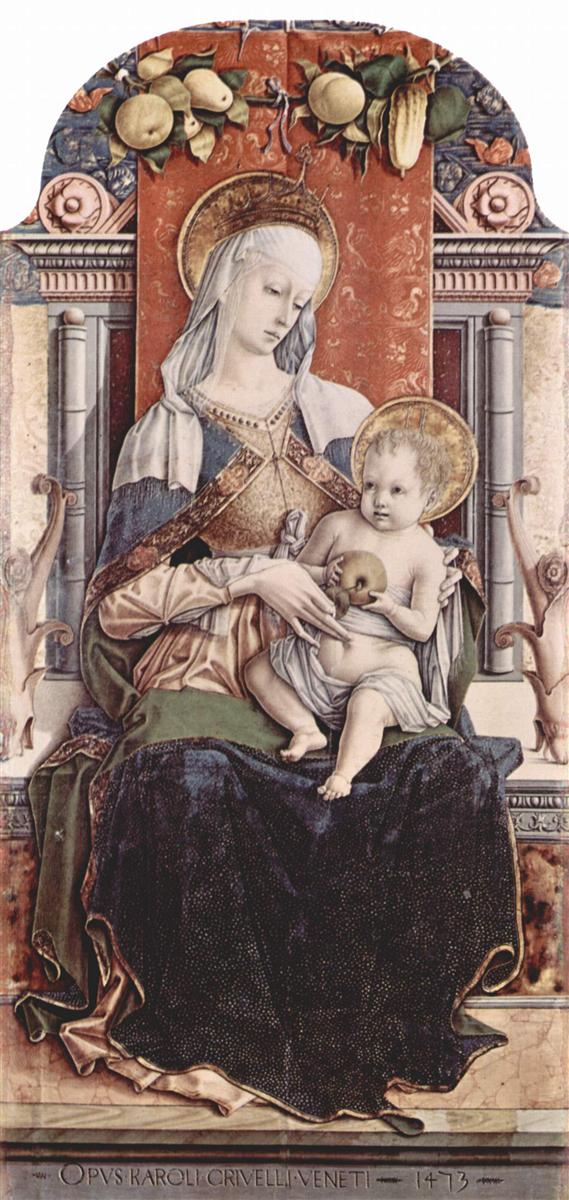 卡洛·克里维利（Carlo Crivelli，意大利画家，1435-1495）作品--登基的麦当娜