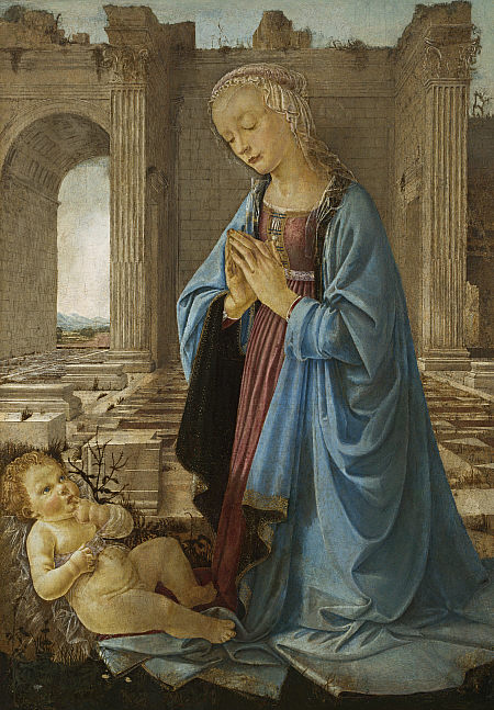 安德里亚·德尔·韦罗基奥（Andrea del Verrocchio，意大利，1435-1488）作品-孩子的崇拜（拉斯金麦当娜）