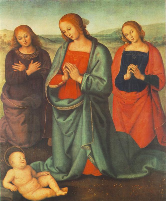 彼得罗·佩鲁吉诺（Pietro Perugino，意大利）-麦当娜与崇拜孩子的圣徒