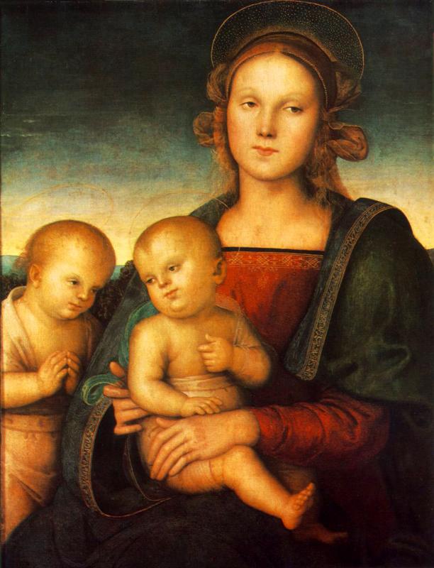 彼得罗·佩鲁吉诺（Pietro Perugino，意大利）-麦当娜与孩子和小圣约翰