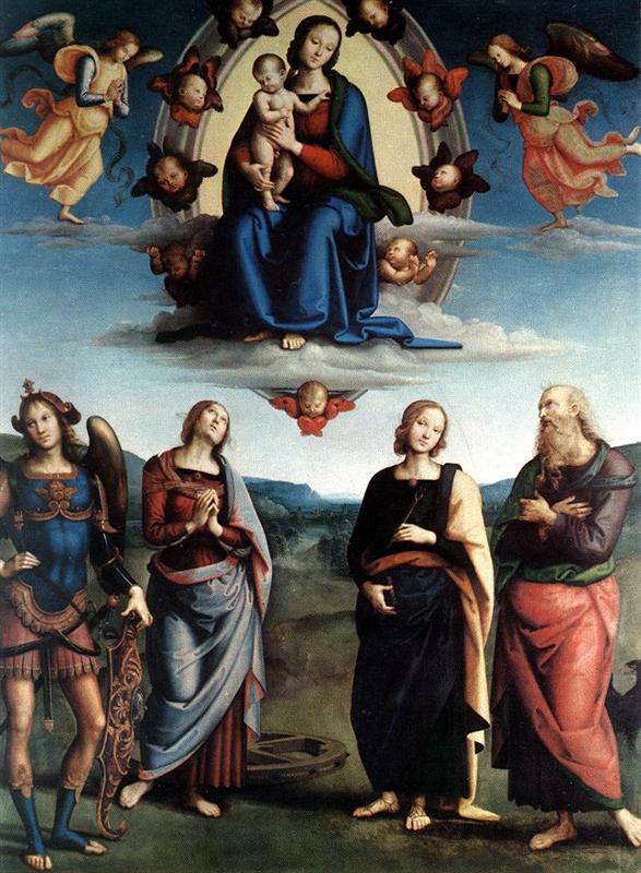 彼得罗·佩鲁吉诺（Pietro Perugino，意大利）-麦当娜与孩子和圣徒的荣耀