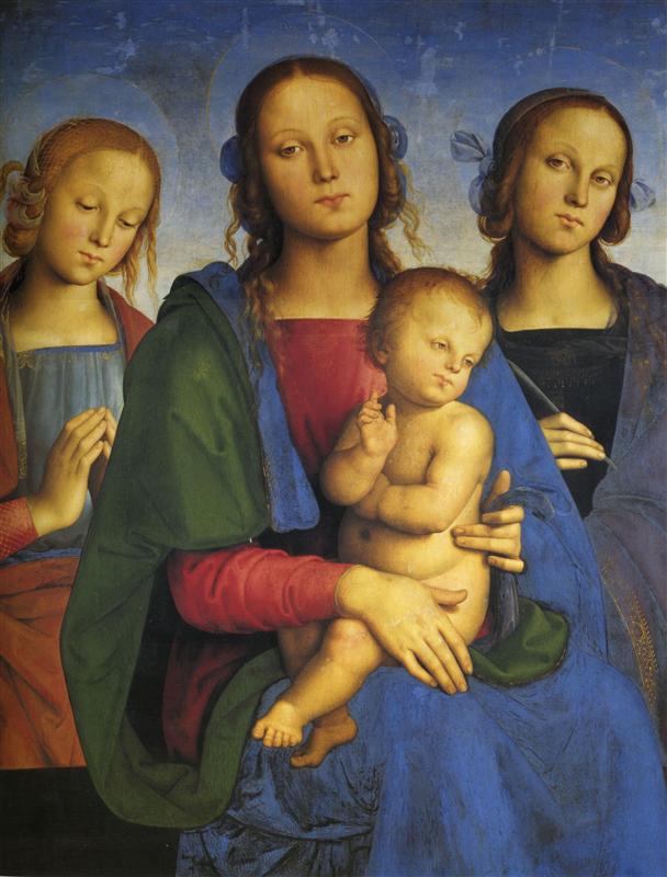 彼得罗·佩鲁吉诺（Pietro Perugino，意大利）-麦当娜和孩子与圣凯瑟琳和圣罗莎