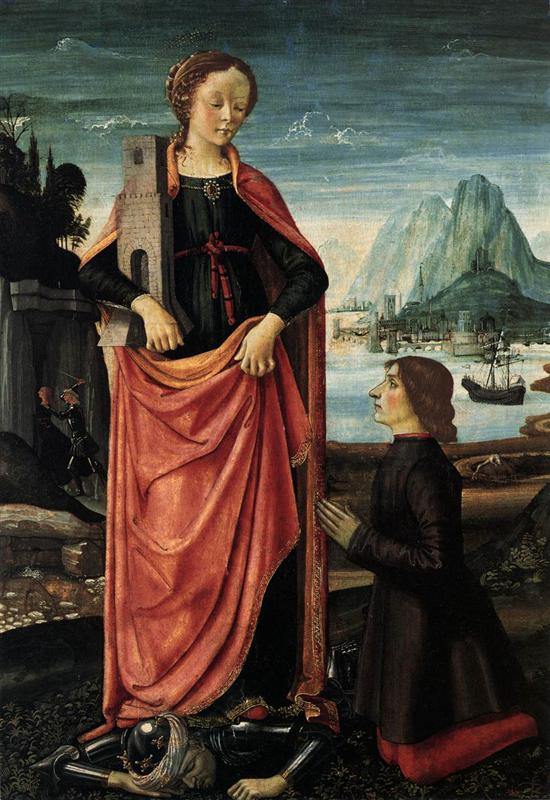 多梅尼哥·基尔兰达约（Domenico Ghirlandaio，1448-1494，意大利）作品-圣芭芭拉粉碎她的异教徒父亲