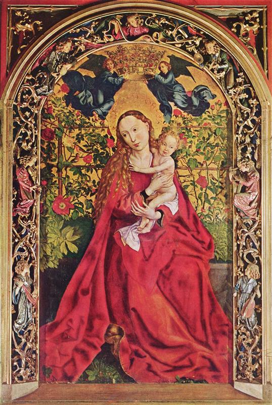 马丁·施恩告尔（Martin Schongauer，1445-1491，德国）作品-玫瑰亭的麦当娜