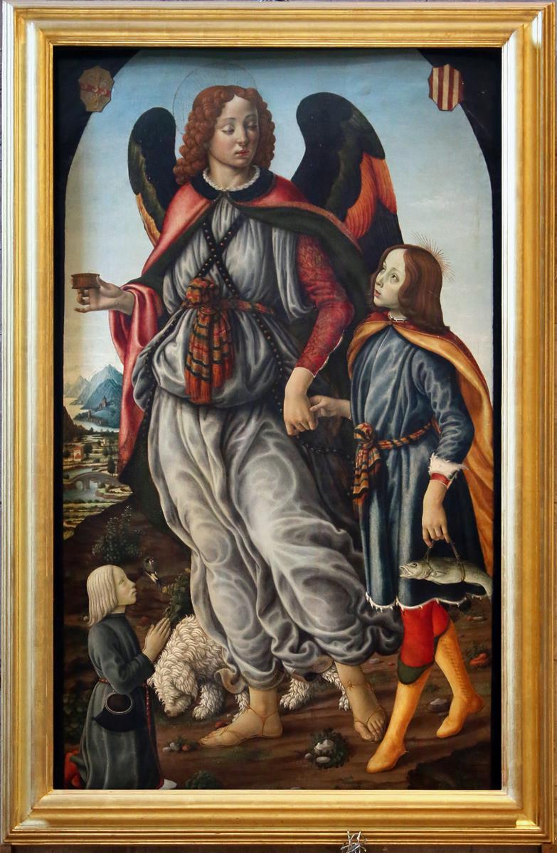 弗朗切斯科·博蒂奇尼（Francesco Botticini，1448-1498，意大利）作品-大天使<a href=https://www.kuhw.com/e/tags/?tagid=1258 target=_blank class=infotextkey>拉斐尔</a>和托拜厄斯