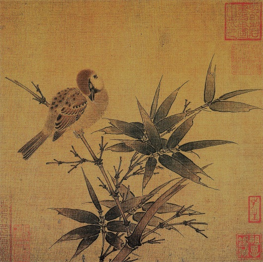 吴炳国画作品《竹雀图》（南宋）