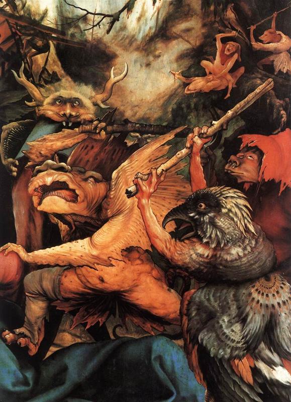 马蒂亚斯·格鲁内瓦尔德（Matthias Grünewald，德国）作品-手持棍棒的恶魔（伊森海姆祭坛画的细节）