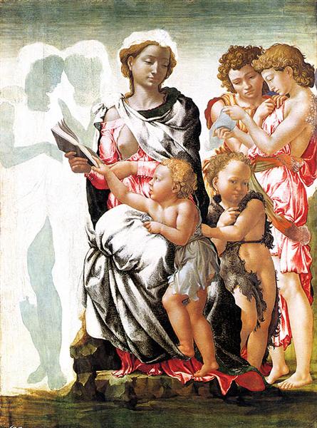 <a href=https://www.kuhw.com/e/tags/?tagid=1936 target=_blank class=infotextkey>米开朗基罗</a>（Michelangelo）作品-圣母子与圣约翰和天使（曼彻斯特麦当娜）