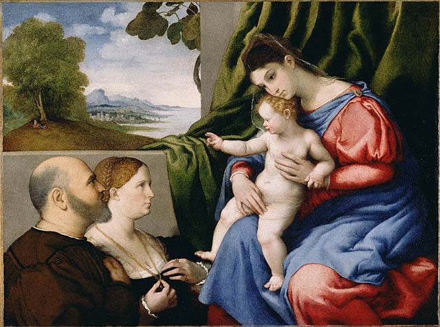 洛伦佐·洛托(Lorenzo Lotto)作品-两位捐赠者的处女和孩子