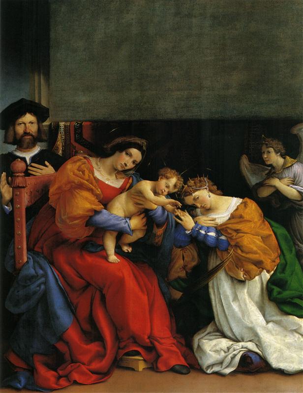 洛伦佐·洛托(Lorenzo Lotto)作品-圣凯瑟琳与赞助人尼科洛·邦吉的神秘婚姻