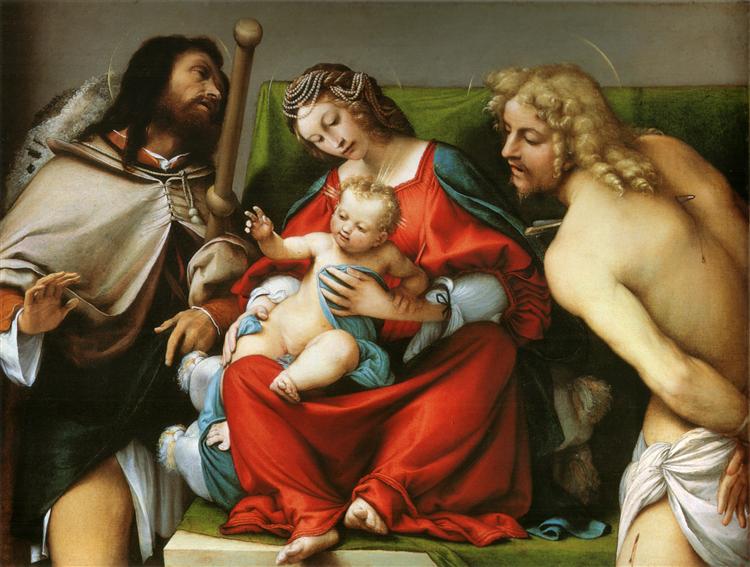 洛伦佐·洛托(Lorenzo Lotto)作品-圣罗奇和圣塞巴斯蒂安的麦当娜