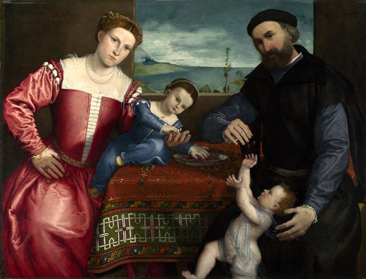 洛伦佐·洛托(Lorenzo Lotto)作品-乔瓦尼·德拉·沃尔塔及其妻子和孩子的肖像