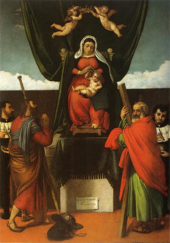 洛伦佐·洛托(Lorenzo Lotto)作品-圣母与圣子与四位圣人一同登基