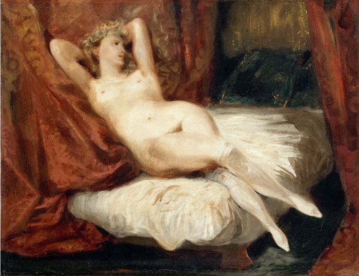 欧仁·德拉克鲁瓦（Eugene Delacroix）高清作品 -坐在沙发上的裸体女人