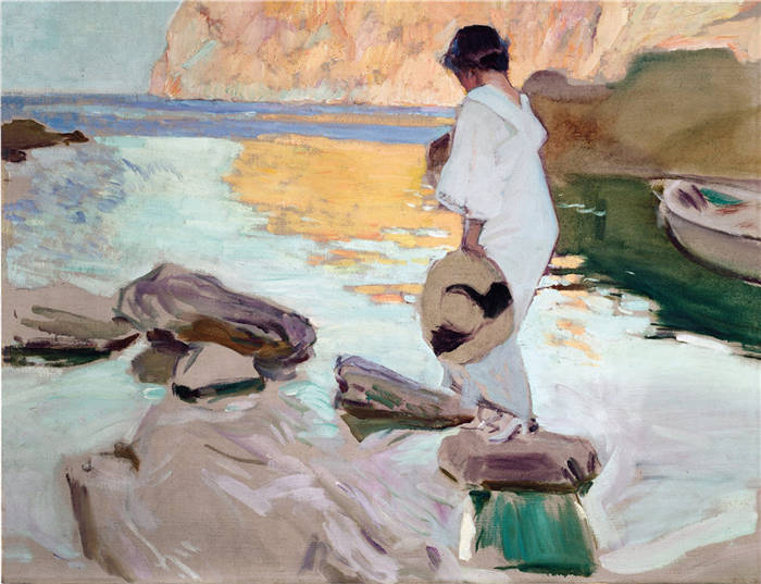 华金·索罗拉（Joaquin Sorolla）作品-海边的女人-酷画网