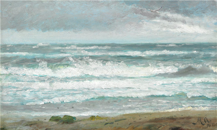 迈克尔·彼得·安切尔（Michael Peter Ancher）作品-Brænding ved Skagen - 1891