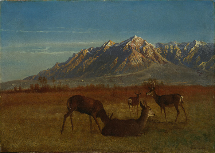阿尔伯特·比尔施塔特（Albert Bierstadt）高清油画-悠闲的羊群