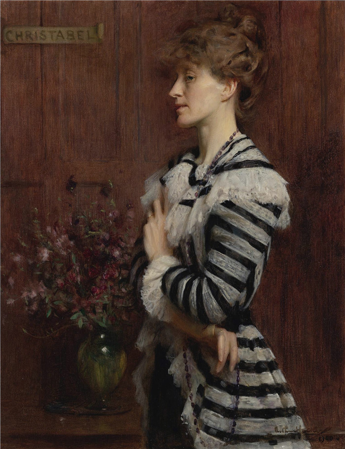 亚瑟·哈克 (Arthur Hacker)作品-克里斯塔贝尔·科克雷尔肖像，1900年