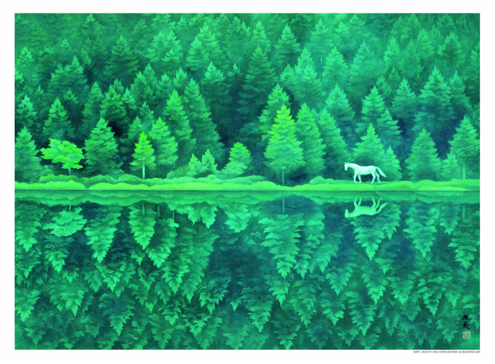东山魁夷(Kaii Higashiyama)作品-湖边的马