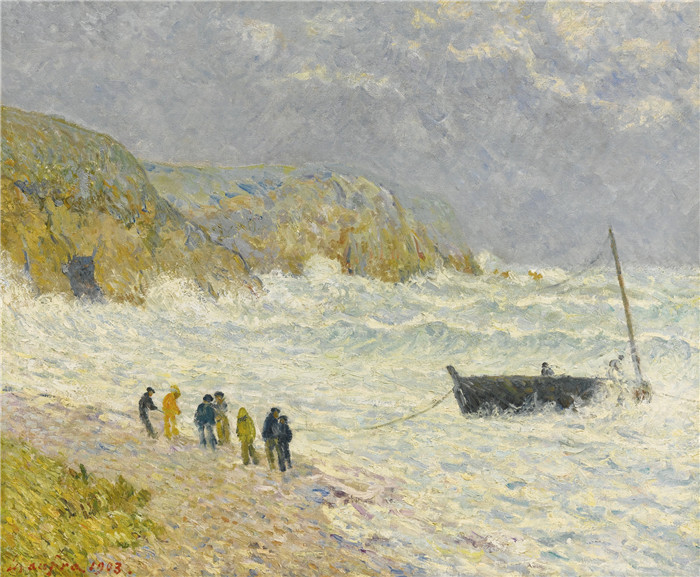 马克西姆·莫夫拉（Maxime Maufra）作品-海岸船，莫尔加特，1902年11月