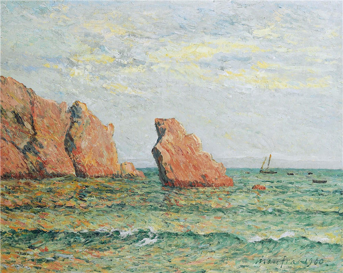 马克西姆·莫夫拉（Maxime Maufra）作品-莫加特的孤独岩石，1900年