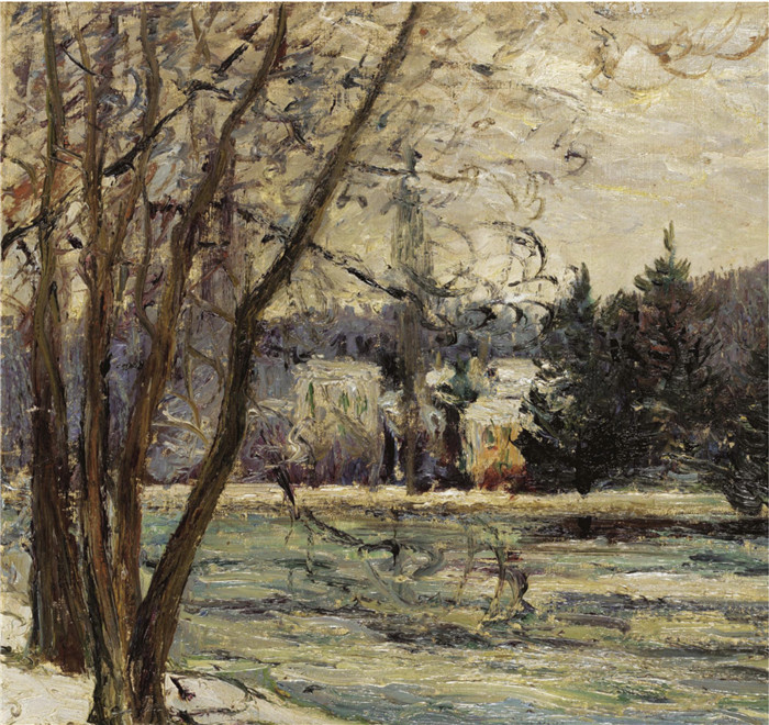 马克西姆·莫夫拉（Maxime Maufra）作品-阿夫雷池塘上的冰，1897年