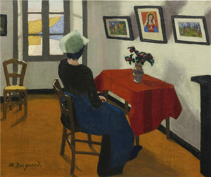 马吕斯·伯格（Marius Borgeaud）高清油画-《室内，女人坐着》，1916年