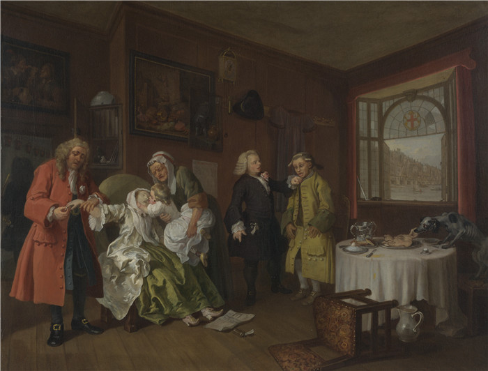 威廉·霍加斯（William Hogarth）超清油画作品-婚姻模式 6, The Lady's Death