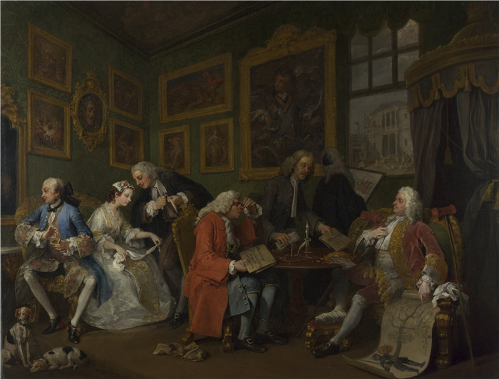 威廉·霍加斯（William Hogarth）超清油画作品-婚姻模式1，婚姻解决方案