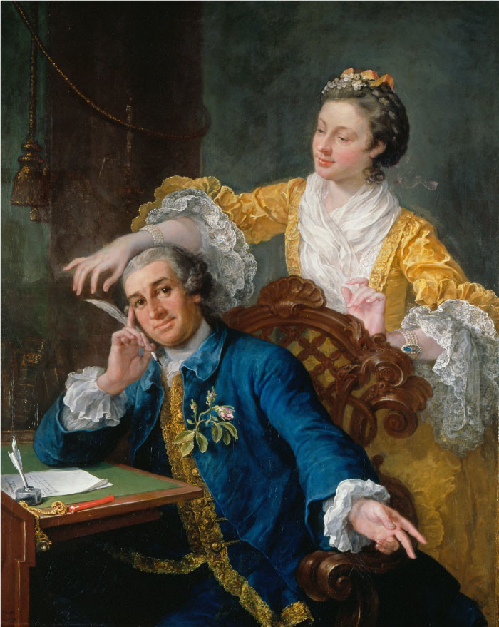 威廉·霍加斯（William Hogarth）超清油画作品-DavidGarrick（1717-79）和他的妻子Eva MariaVeigel