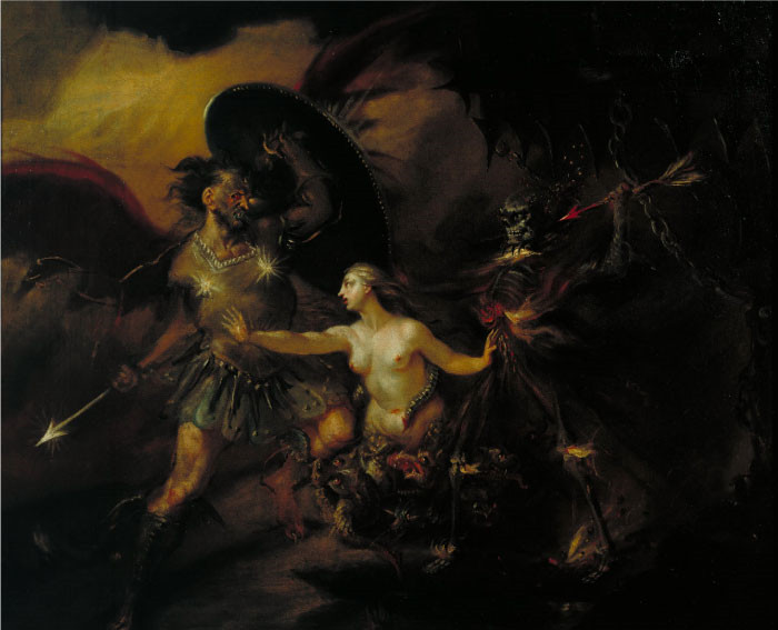 威廉·霍加斯（William Hogarth）超清油画作品-撒旦、罪恶与死亡