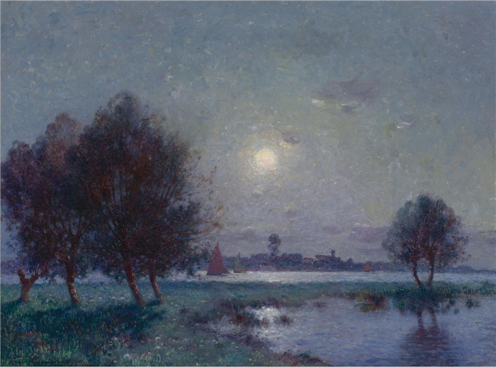 费迪南德·洛恩·杜·普伊高多（Ferdinand Loyen Du Puigaudeau）作品-《明月下的卢瓦尔河岸》，1911年