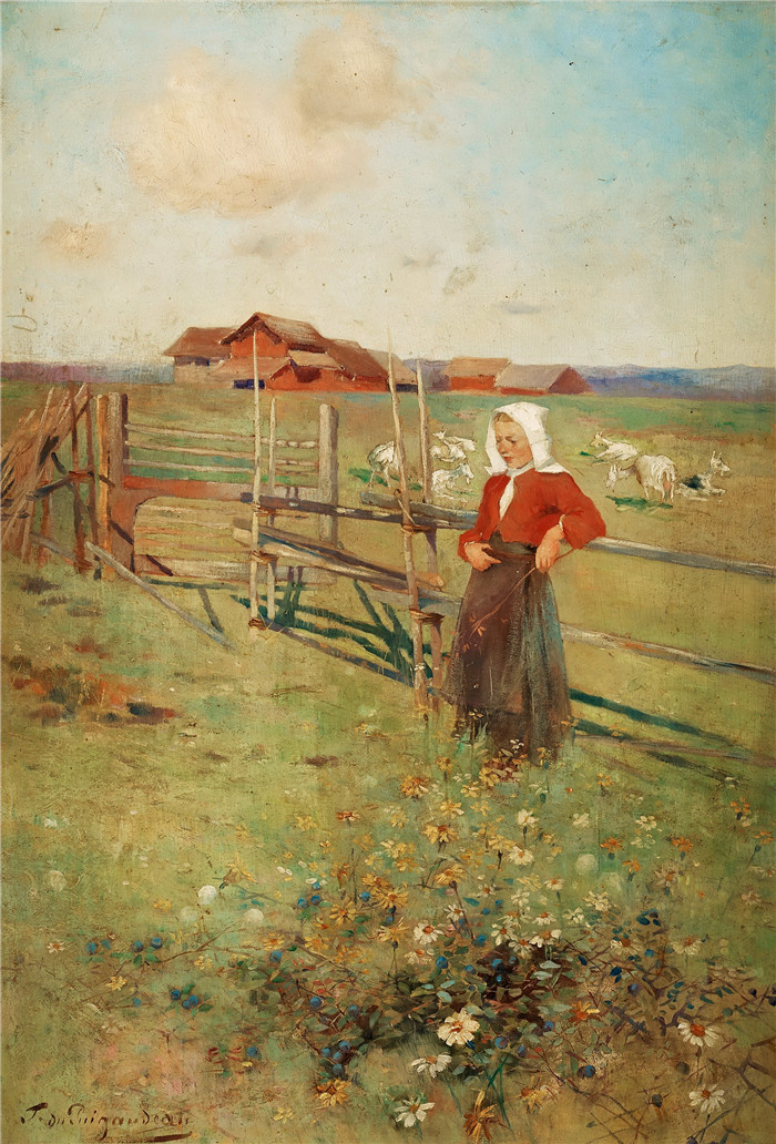 费迪南德·洛恩·杜·普伊高多（Ferdinand Loyen Du Puigaudeau）作品-围栏旁  By the fence