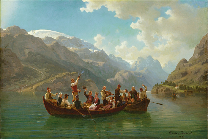 汉斯·古德（Hans Gude）风景油画作品-《哈丹格的野蛮人》（1853）