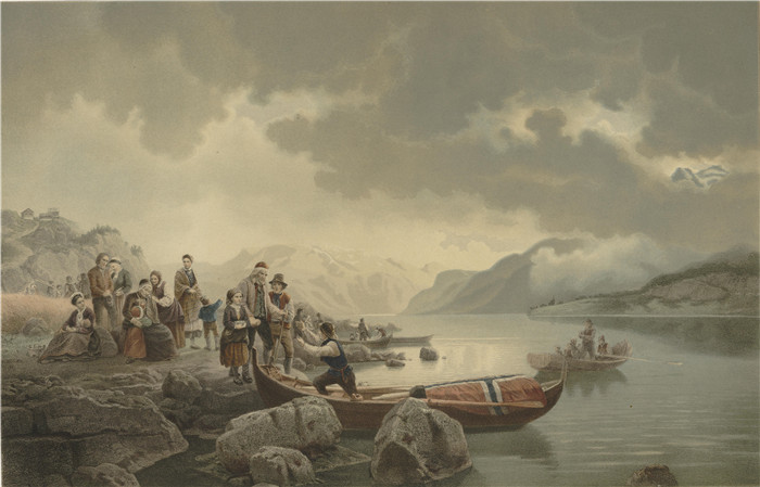 汉斯·古德（Hans Gude）风景油画作品-挪威人民