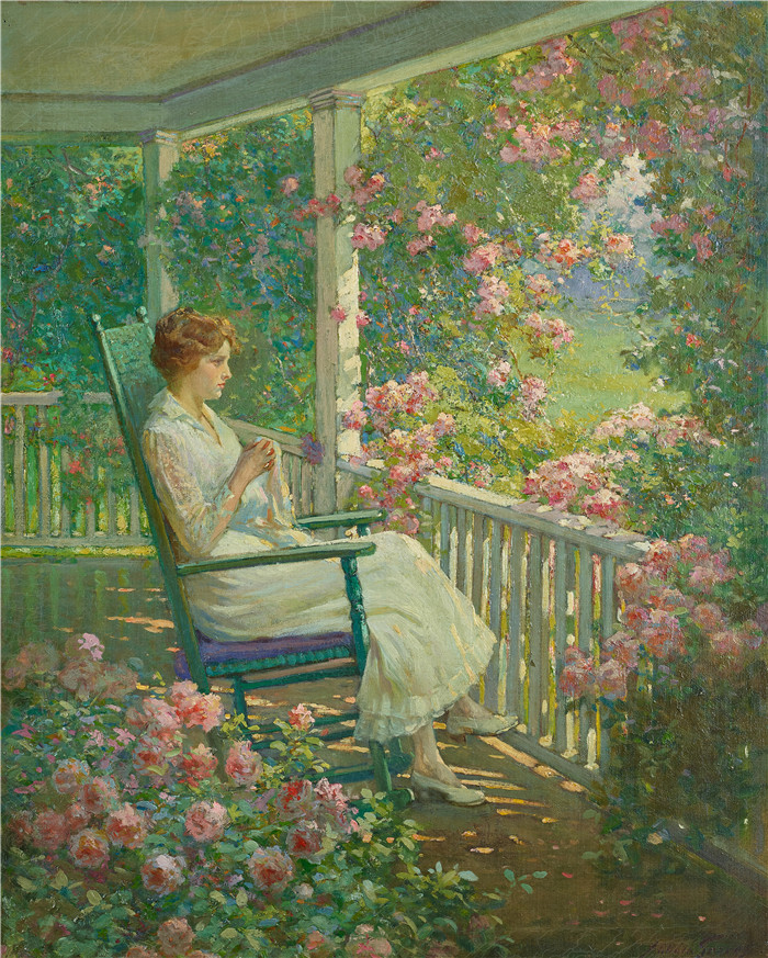 阿博特·富勒·格拉夫（Abbott Fuller Graves）油画-走廊上的女人