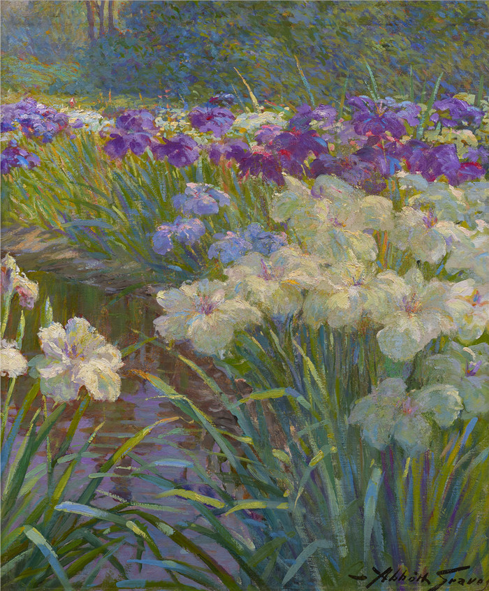 阿博特·富勒·格拉夫（Abbott Fuller Graves）油画-瓦兹河边的花1885年