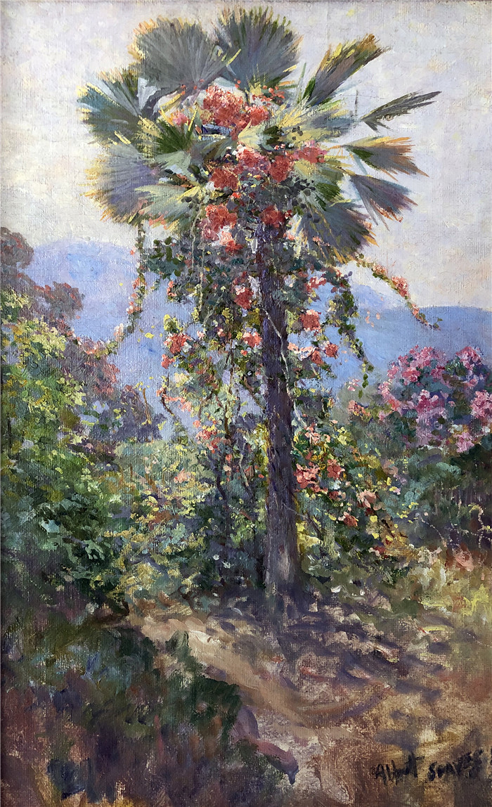 阿博特·富勒·格拉夫（Abbott Fuller Graves）油画-棕榈树上的开花葡萄（1）