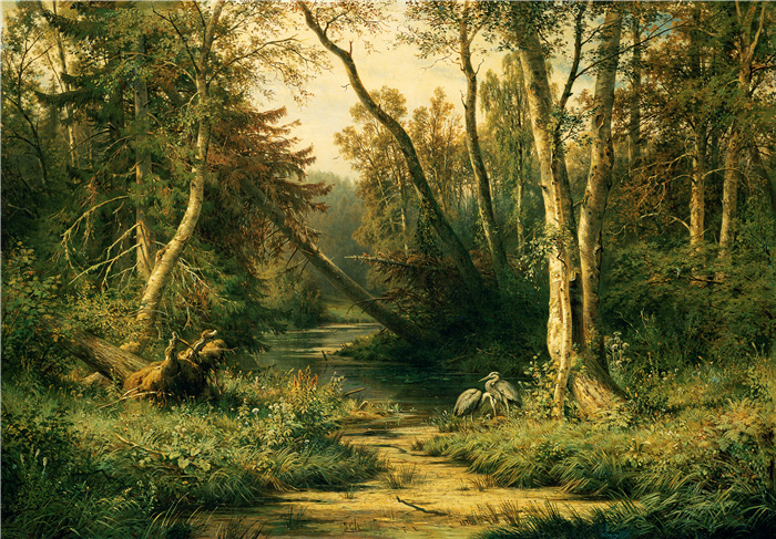希施金 （Ivan I. Shishkin ） 作品-苍鹭森林景观，1870年